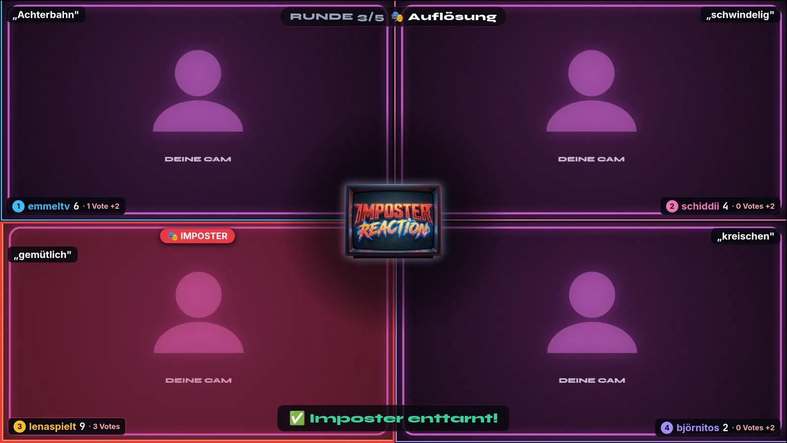 Imposter Reaction: Beispielansicht 4 mit Beispielinhalten