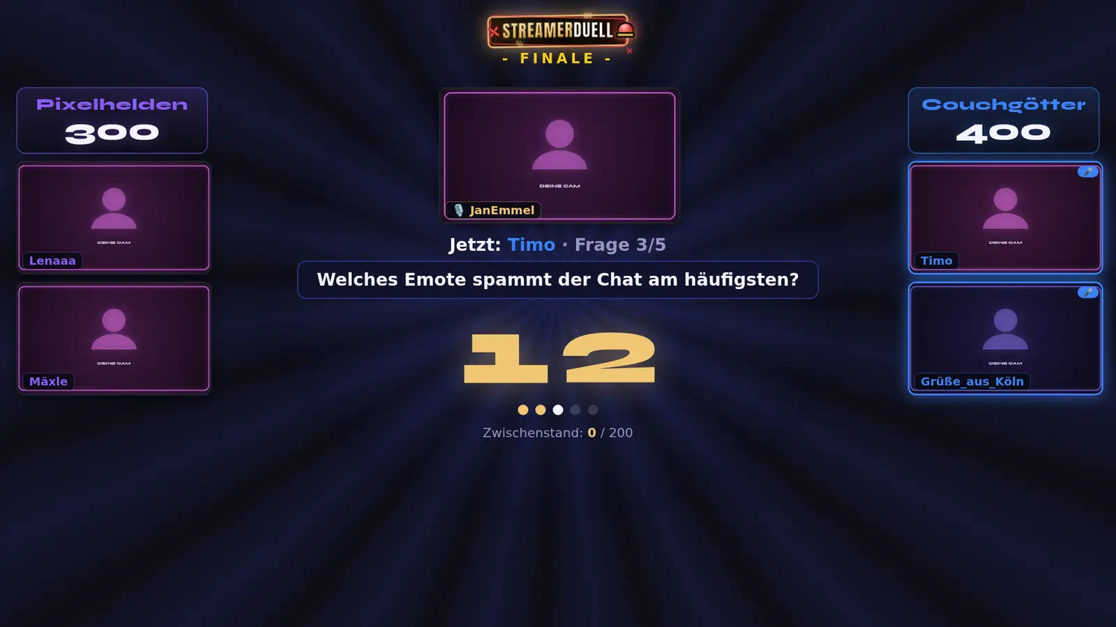 Streamerduell: Beispielansicht 3 mit Beispielinhalten