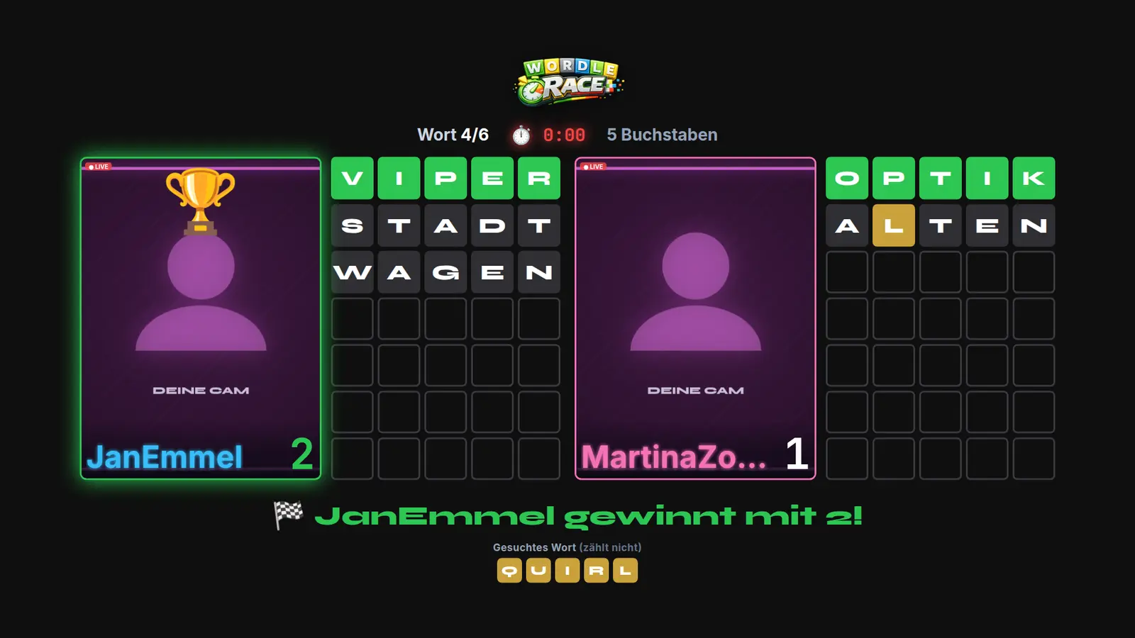 Wordle Race: Beispielansicht 4 mit Beispielinhalten